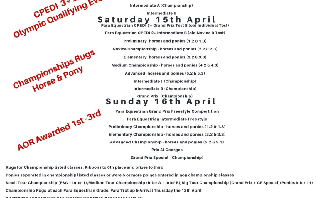 Leader Equine Dressage Spectacular 14th to 16th April 2023
